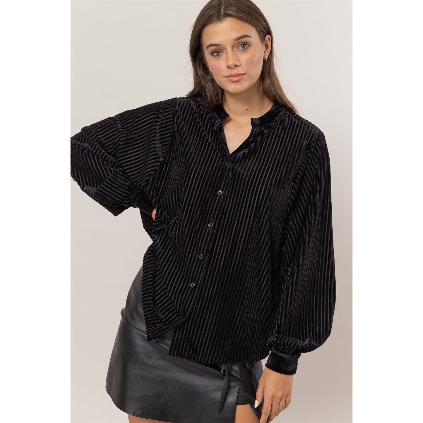 Black Velvet Striped Blouse