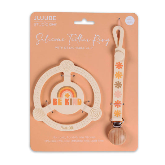 Silicone Teether Ring with Clip - Be Kind