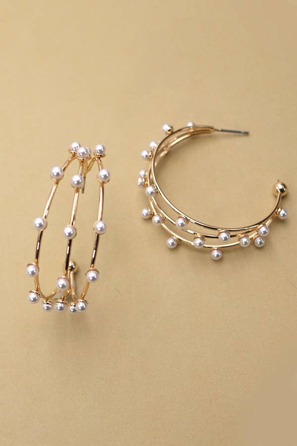 Triple Pearl Hoop Earrings