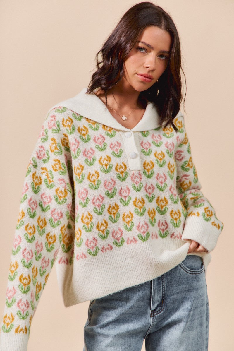 Floral Blooms Collared Sweater