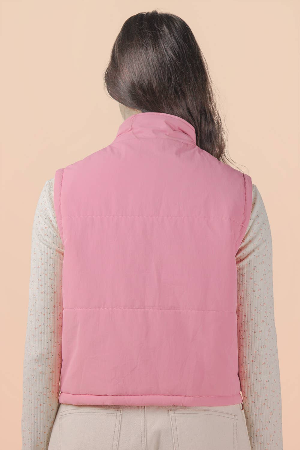 Pink Mock Neck Puffer Vest