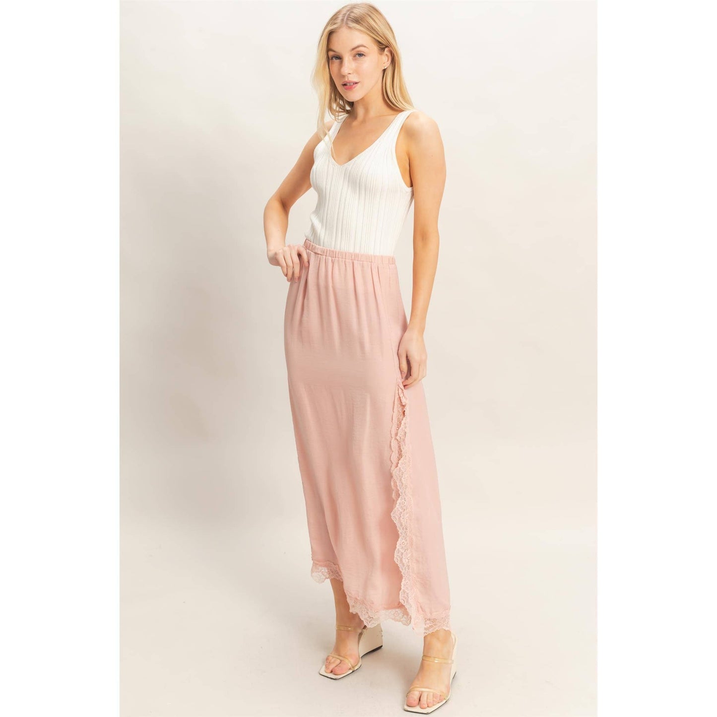 Blush Lace Hem Skirt