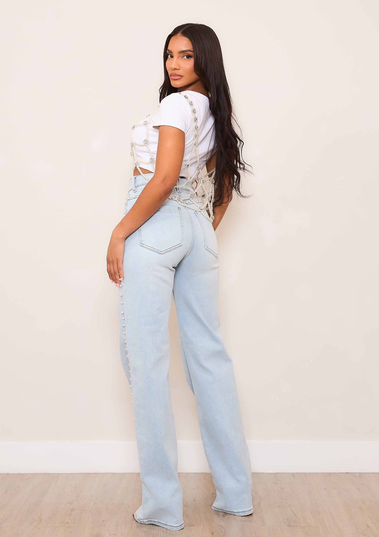 Pearl Stud High Rise Wide Jeans