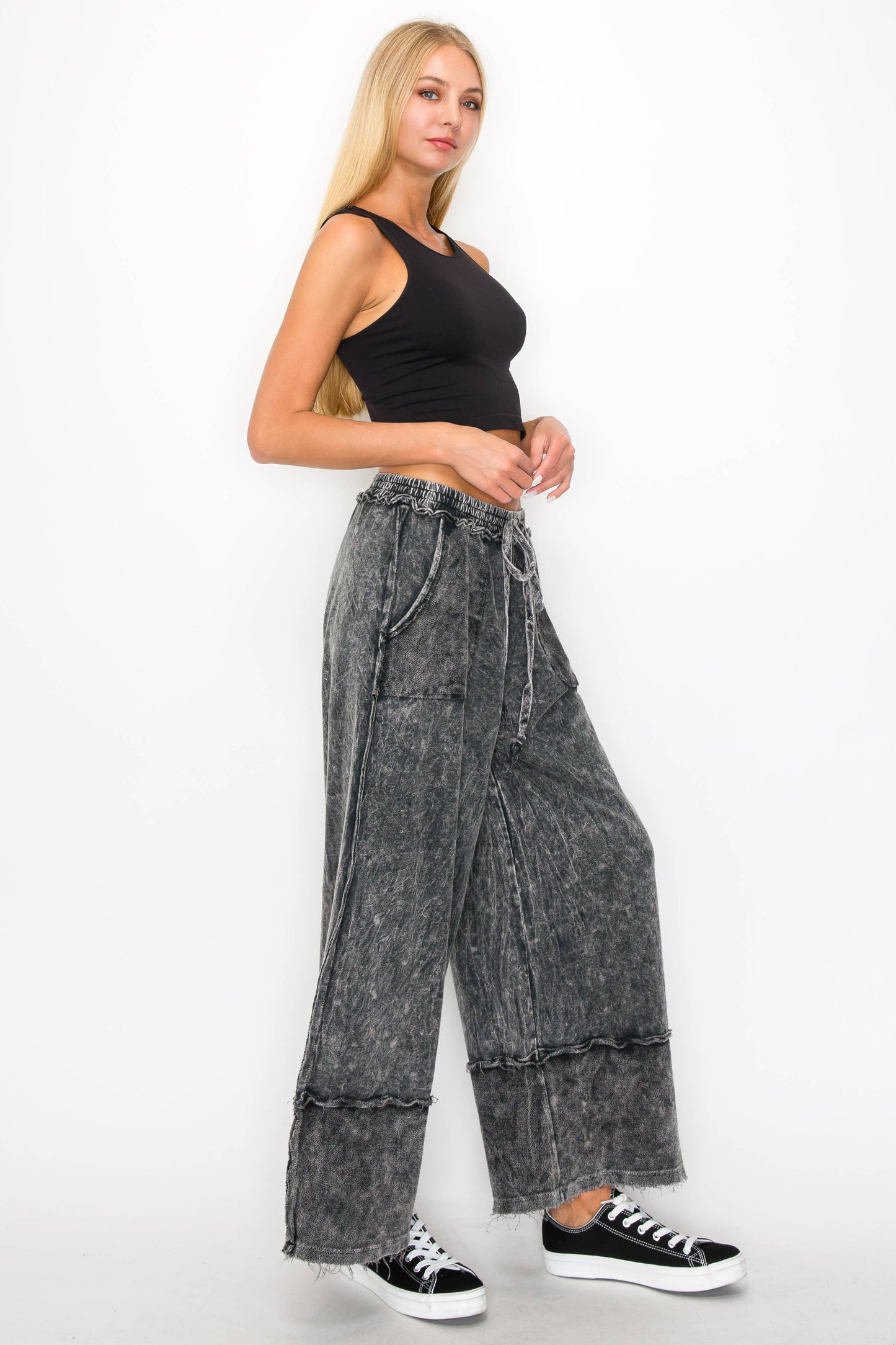 Ash Black Frayed Pants