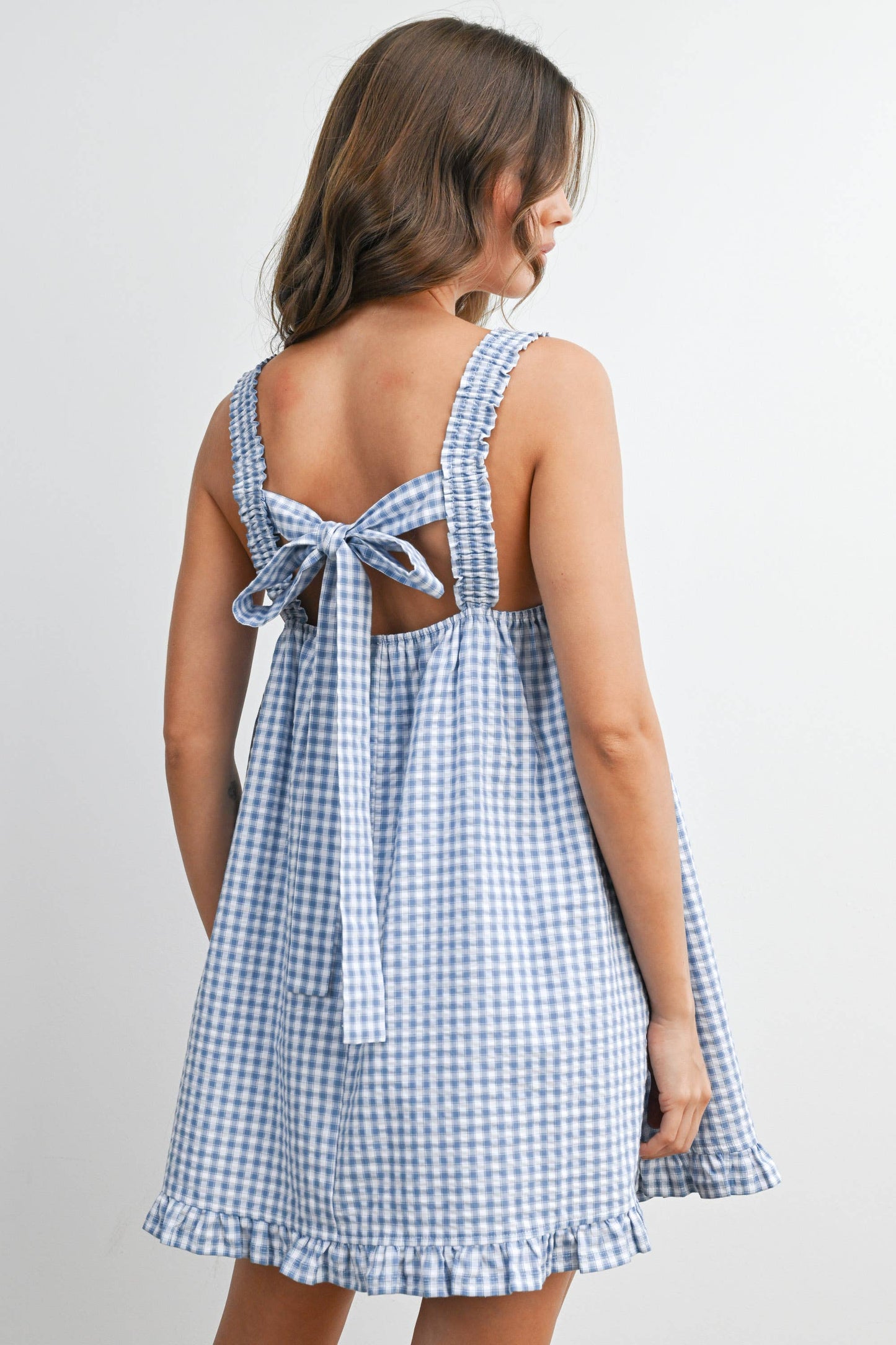 Blue Smocked Ruffle Hem Dress