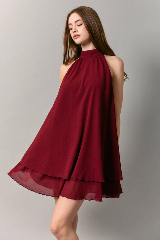Crimson Halter Neck Mini Dress