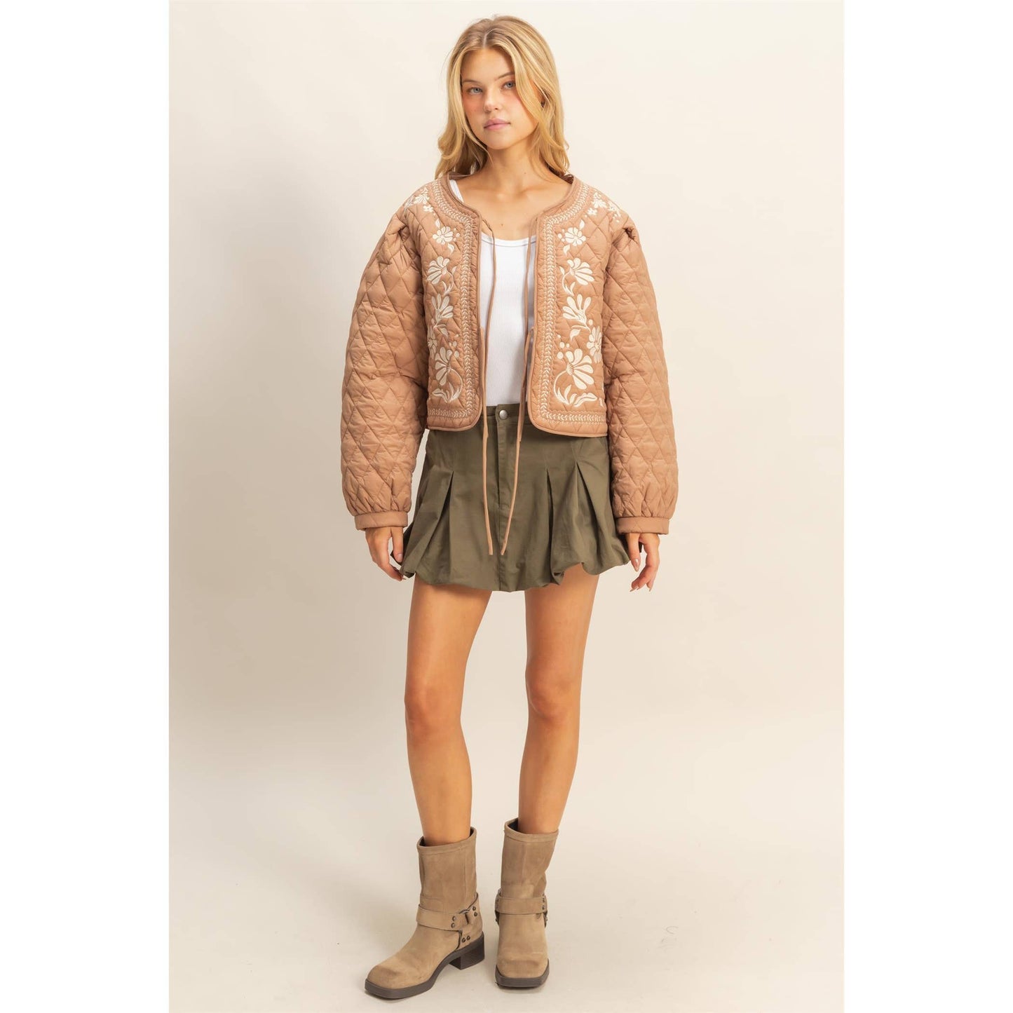 Latte Quilted Embroidered Jacket