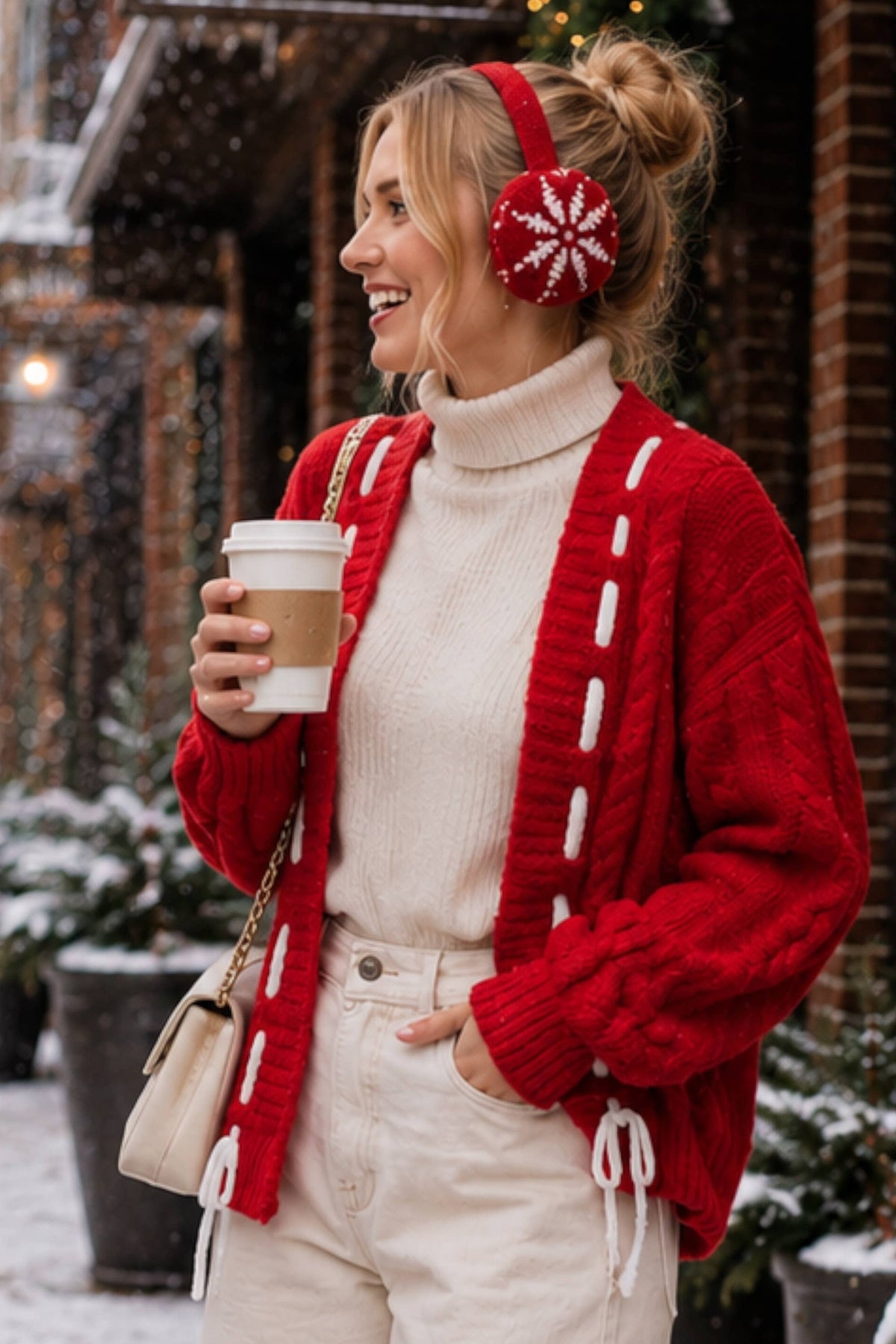 Red Ribbon Cable Knit Cardigan