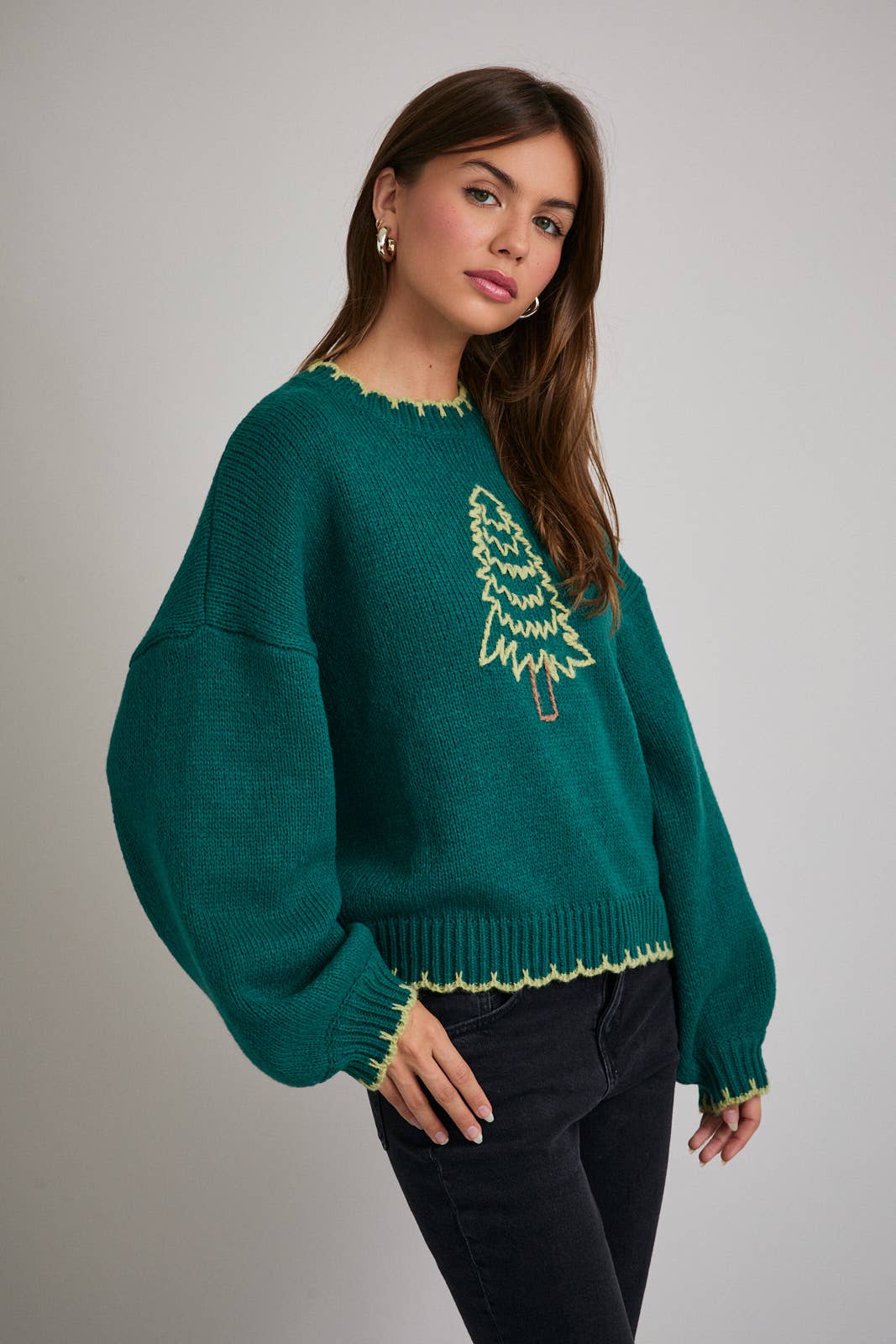 Christmas Tree Embroidered Sweater