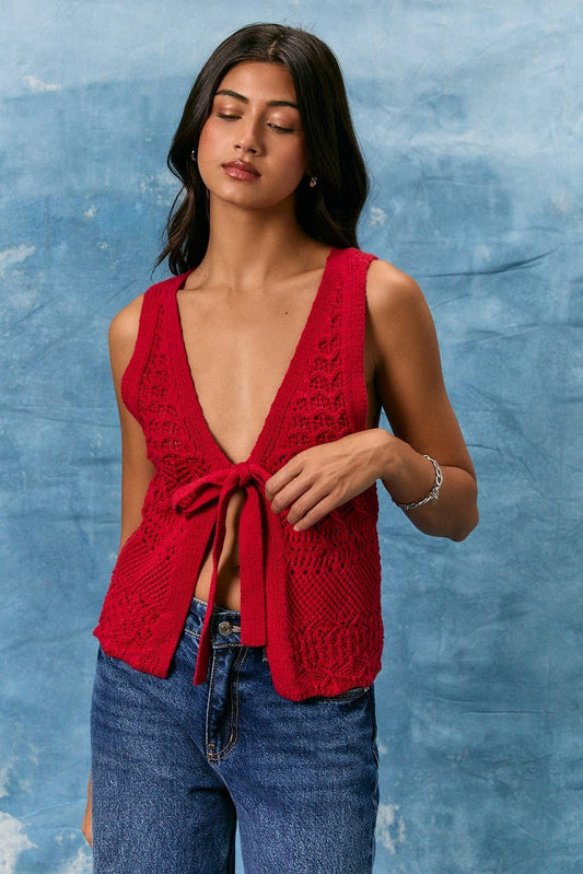 Red Crochet Knit Vest