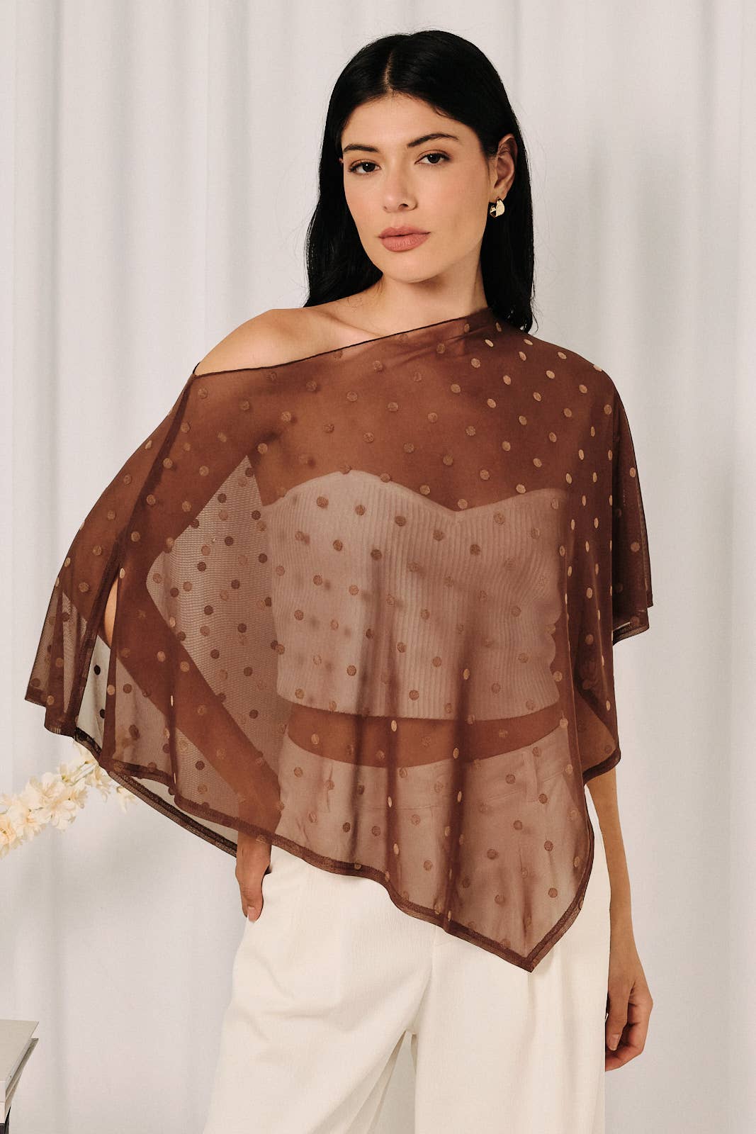 Brown Dot Mesh Poncho
