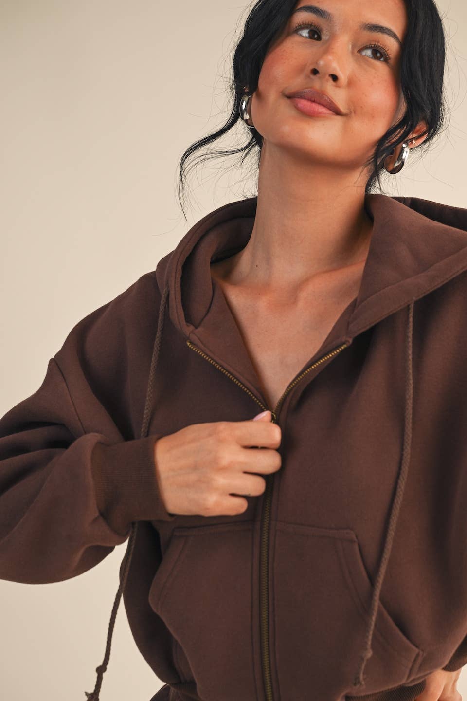 Cozy Oversized Crop Hoodie - Brown