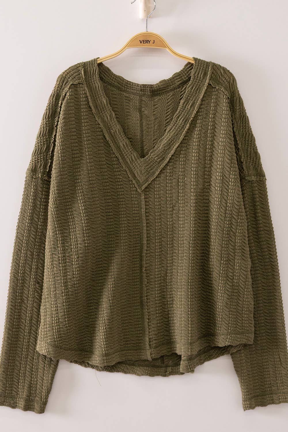 Weave V-Neck Top - OLIVE