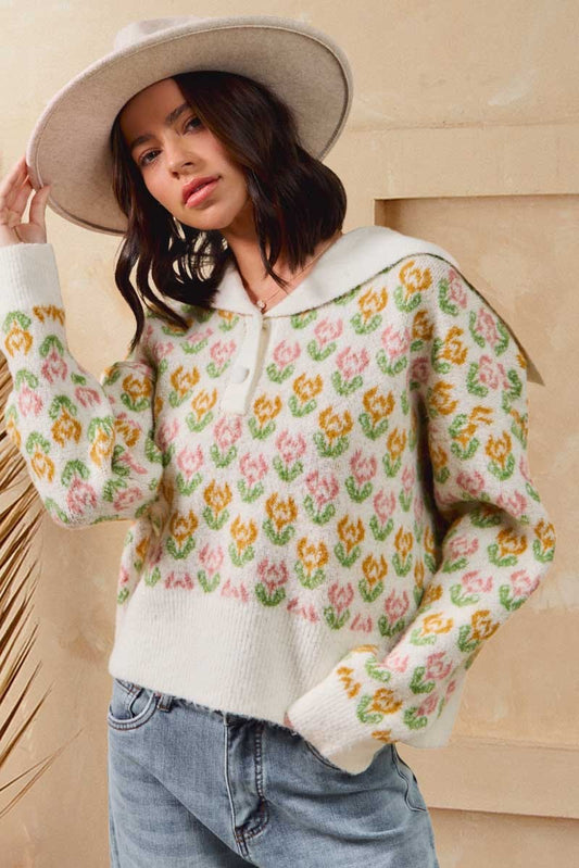 Floral Blooms Collared Sweater