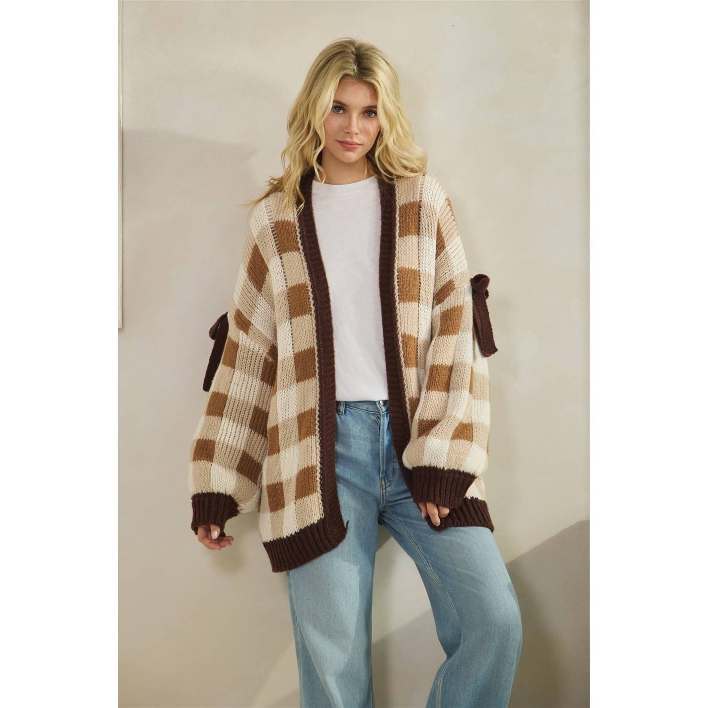 Mocha Checkered Cardigan