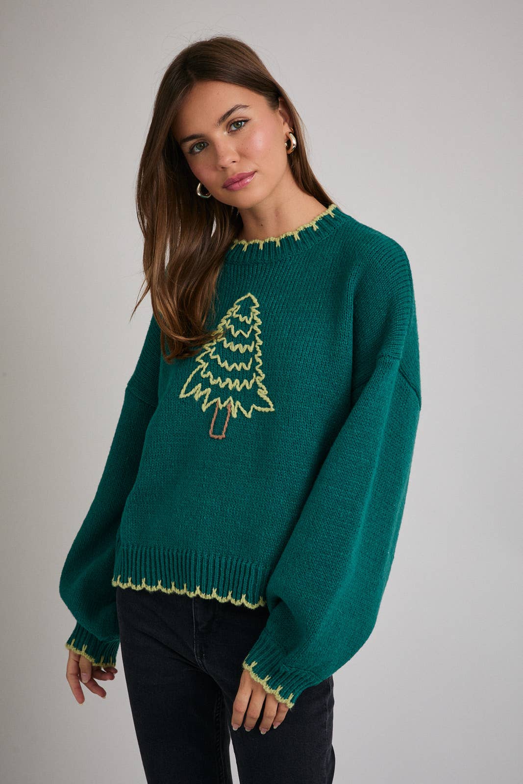 Christmas Tree Embroidered Sweater