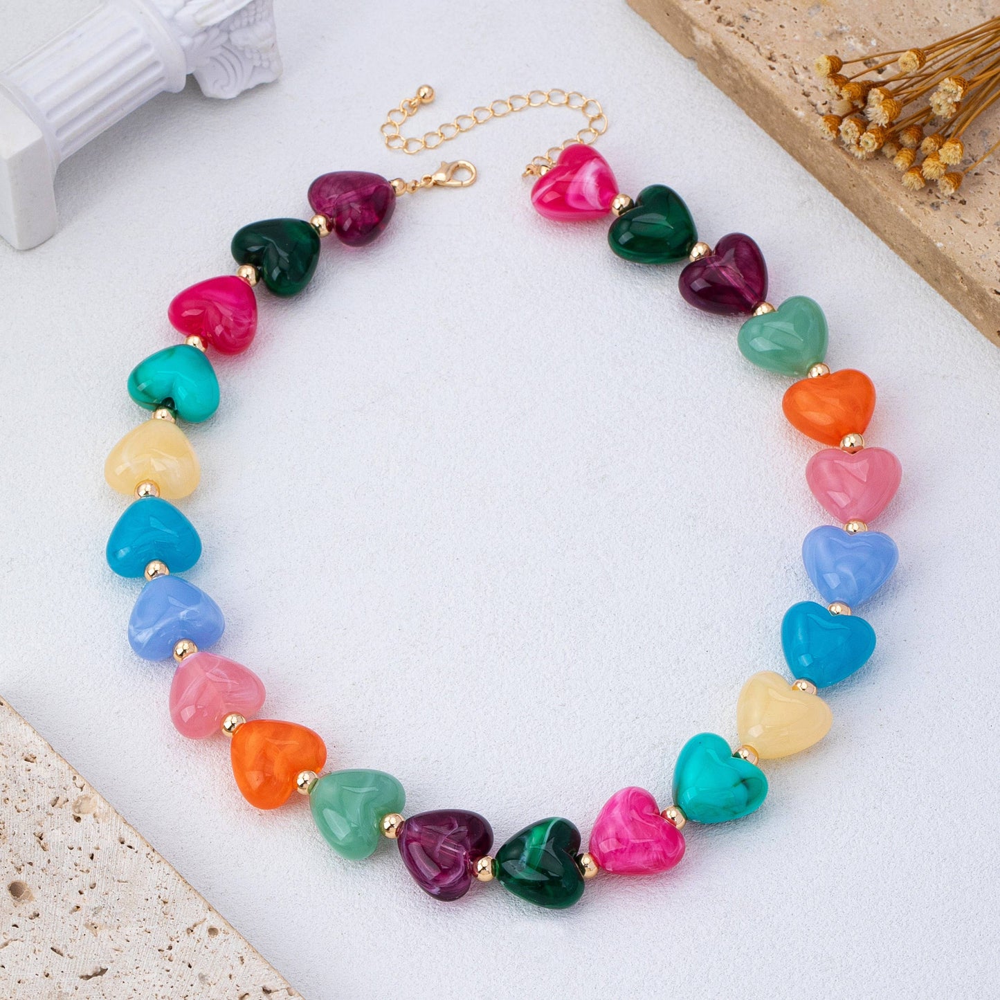 Colorful Resin Heart Bead Necklace
