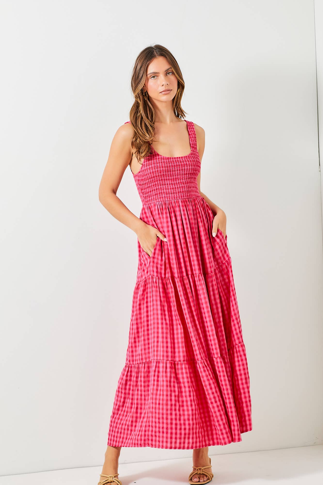 Fuchsia Gingham Maxi Dress
