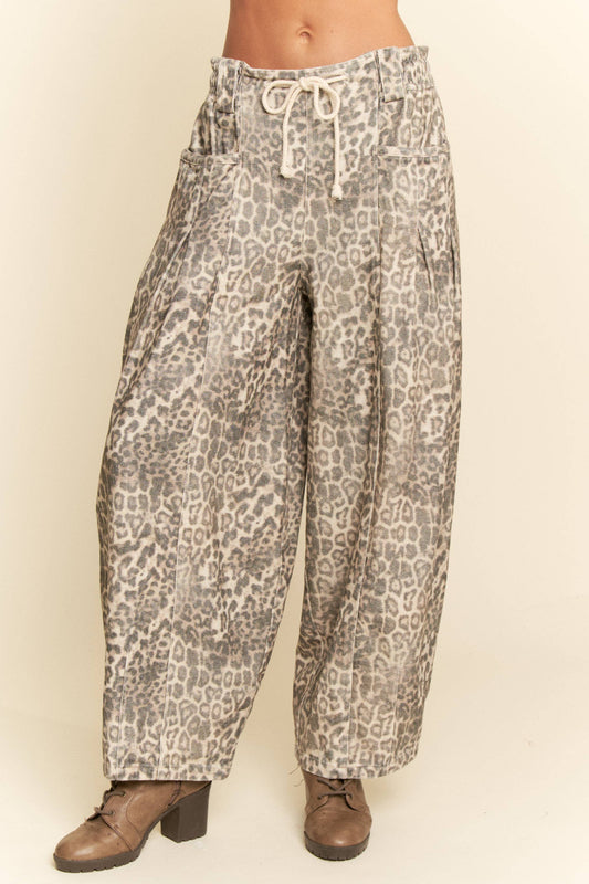 Denim Leopard Barrel Jeans