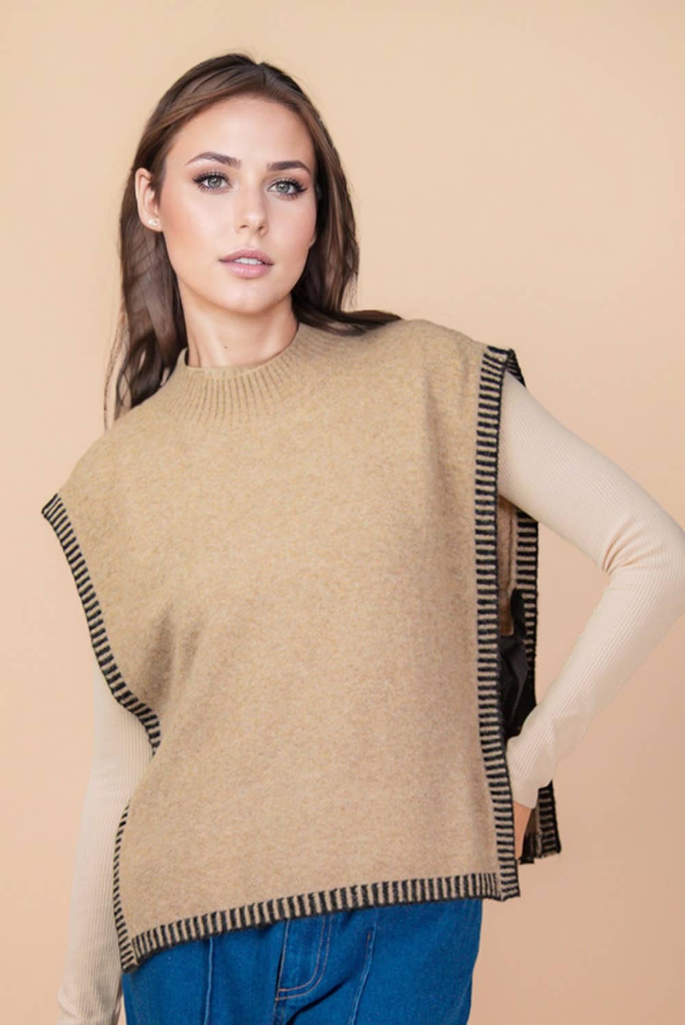 Side Tie Knit Sweater Vest - MOCHA
