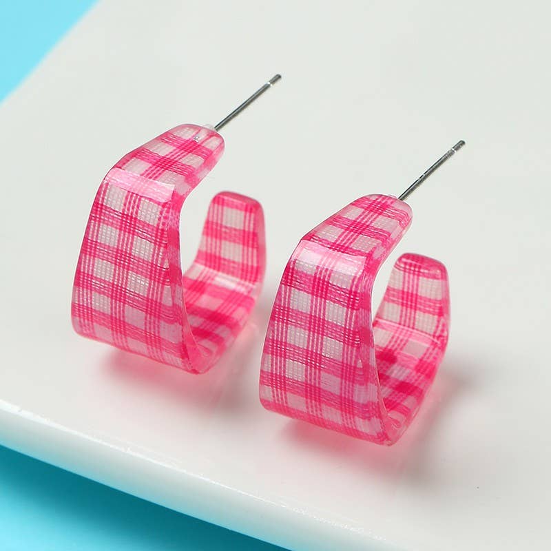 Acrylics Checker Hoop Earrings