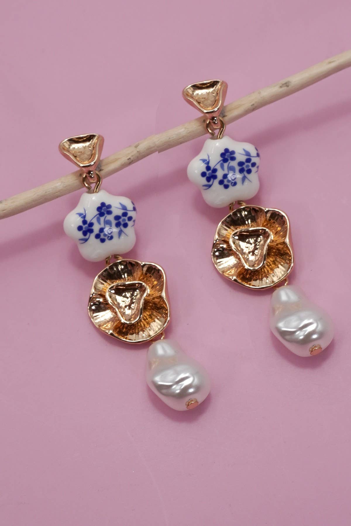 Blue Ceramic Flower Earrings