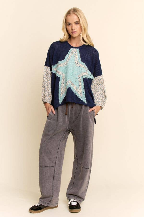 Star Patchwork Waffle Knit Top