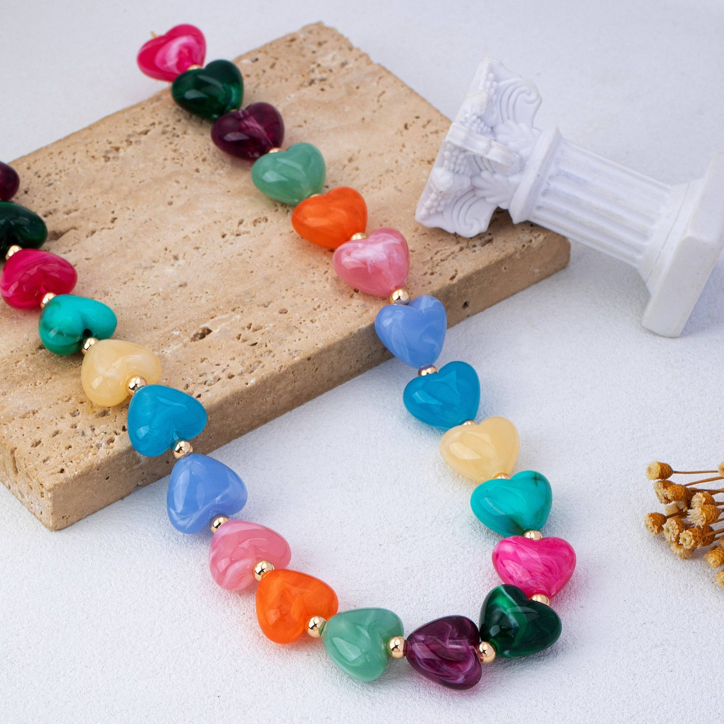 Colorful Resin Heart Bead Necklace