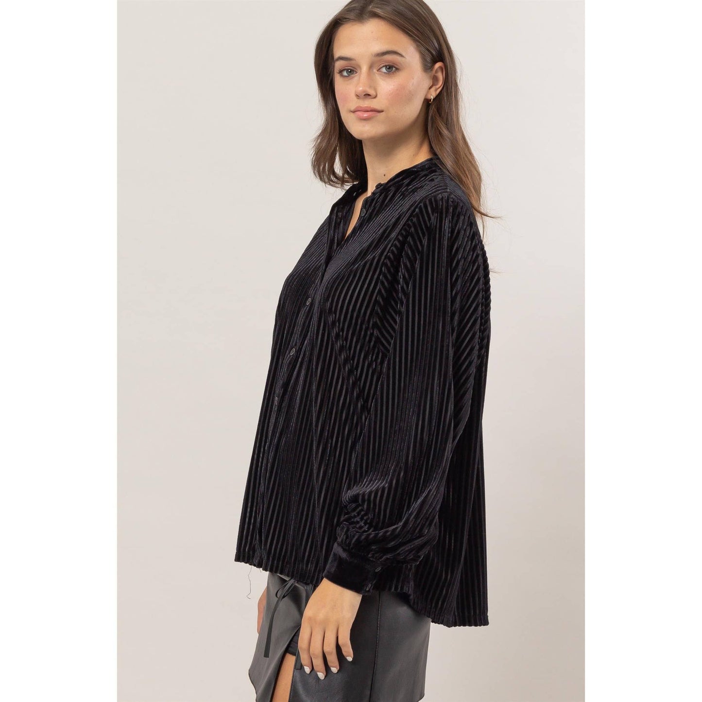 Black Velvet Striped Blouse
