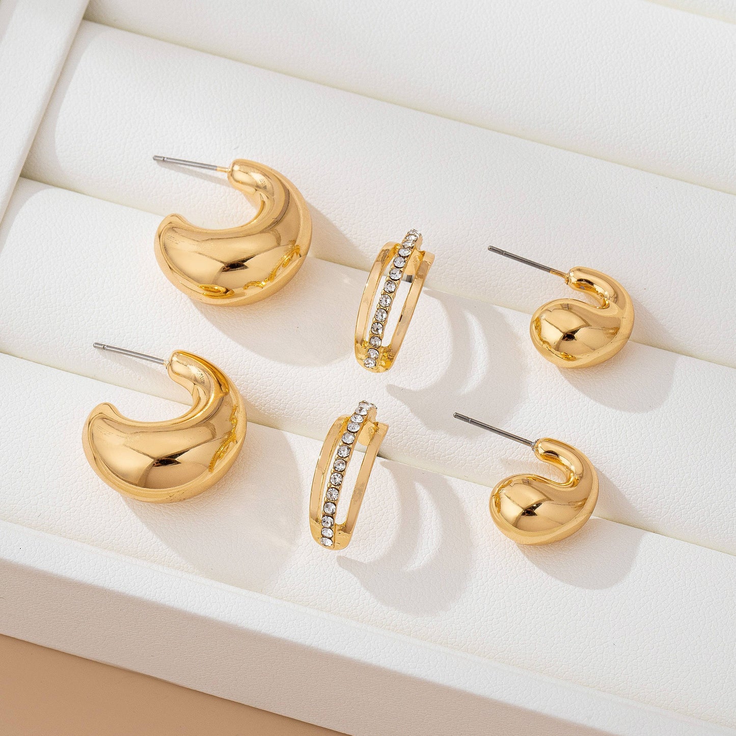 Chunky Hoop Rhinestone Trio Earrings