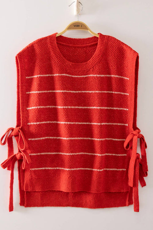 Red Striped Side Tie Knit Vest