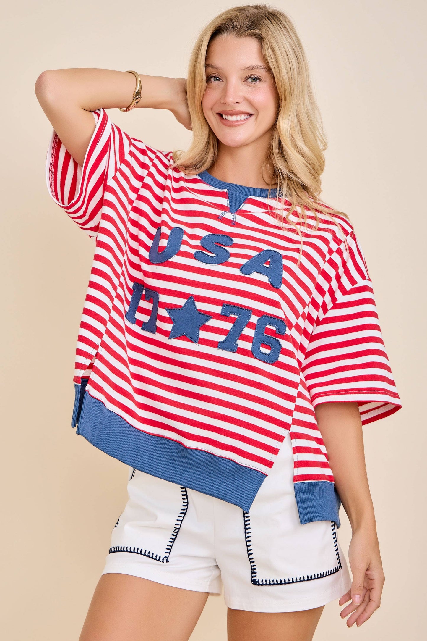 USA Embroidery Striped Top