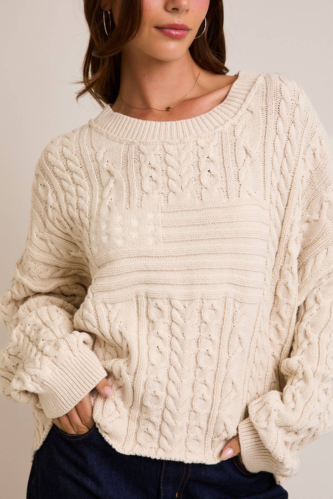 Cozy Cream Flag Sweater