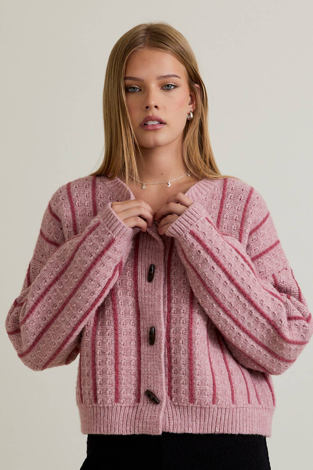 Mauve Striped Sweater Cardigan