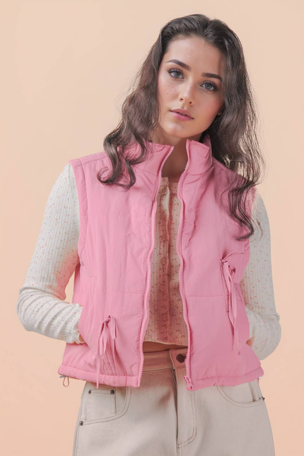 Pink Mock Neck Puffer Vest