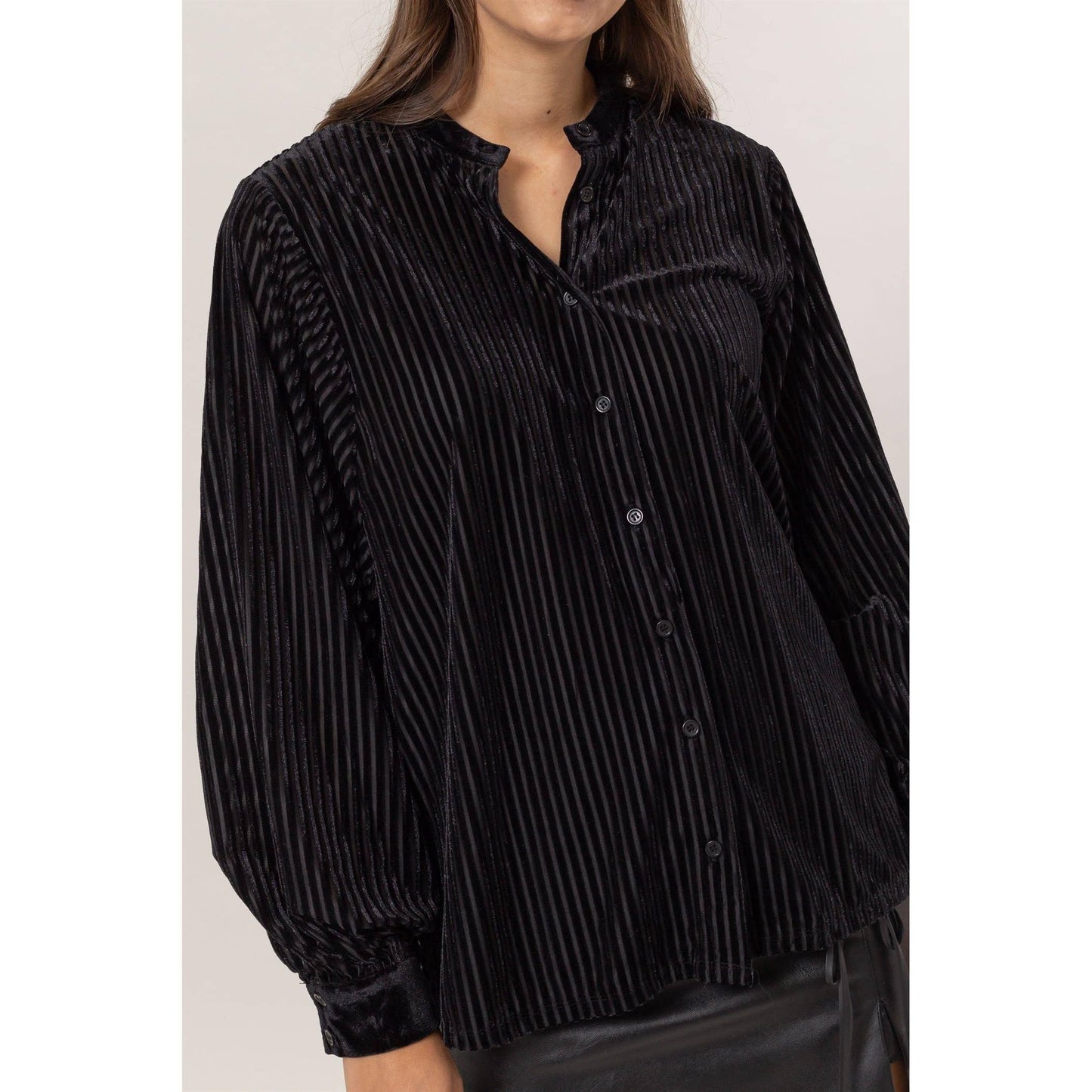 Black Velvet Striped Blouse