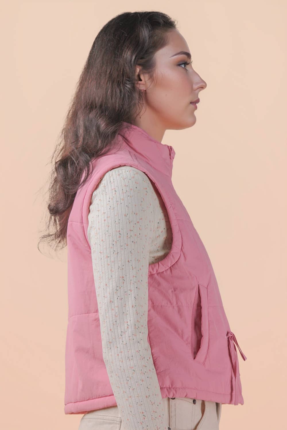 Pink Mock Neck Puffer Vest