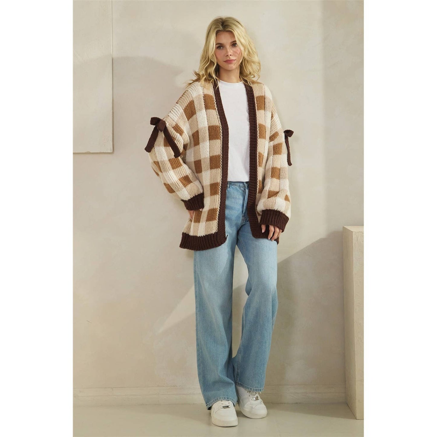 Mocha Checkered Cardigan