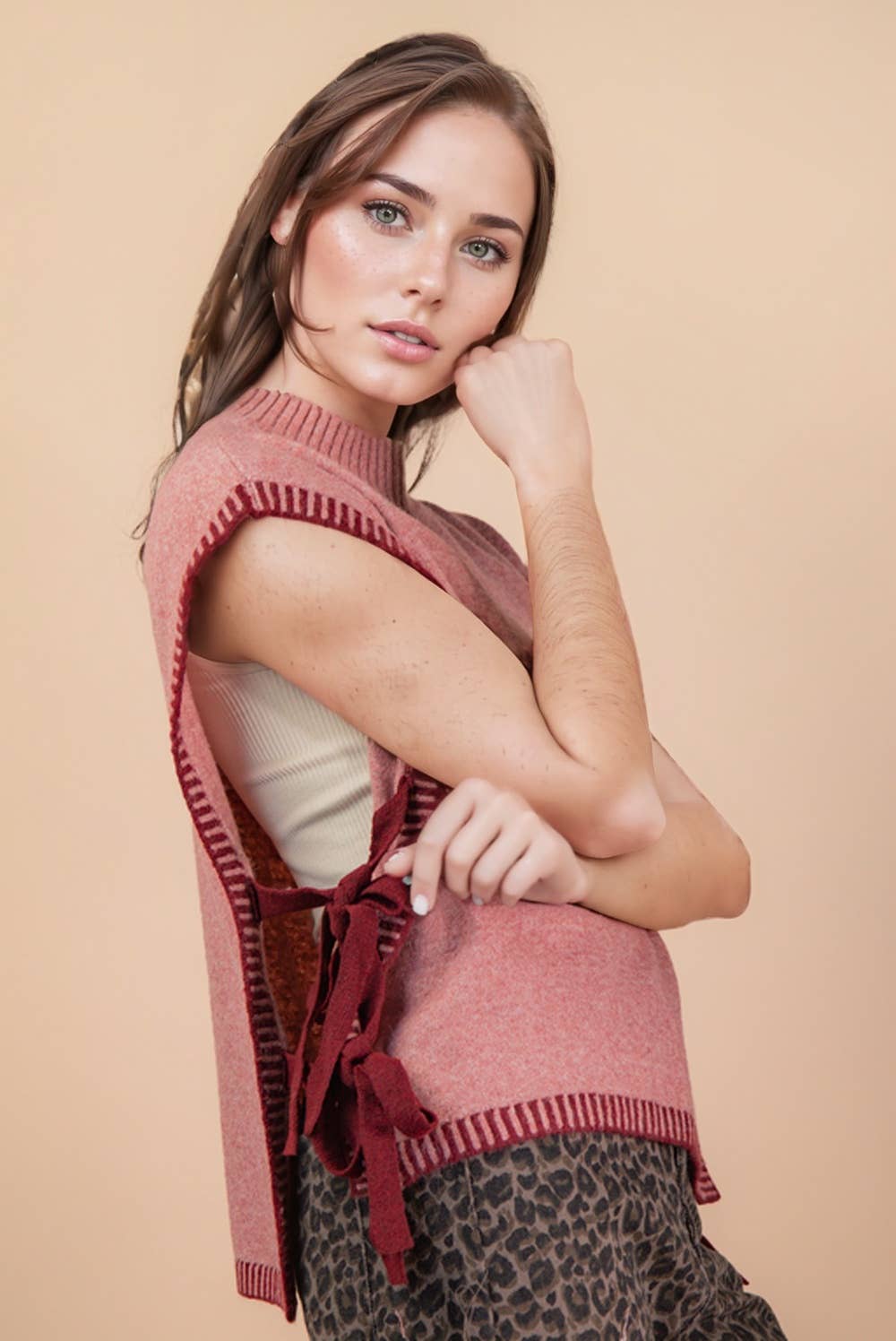 Side-Tie Sweater Vest Top - BLUSH