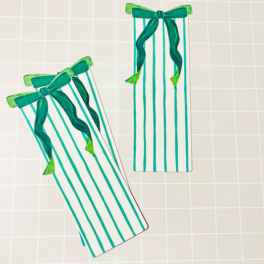 Green Bow & Stripes Bookmark