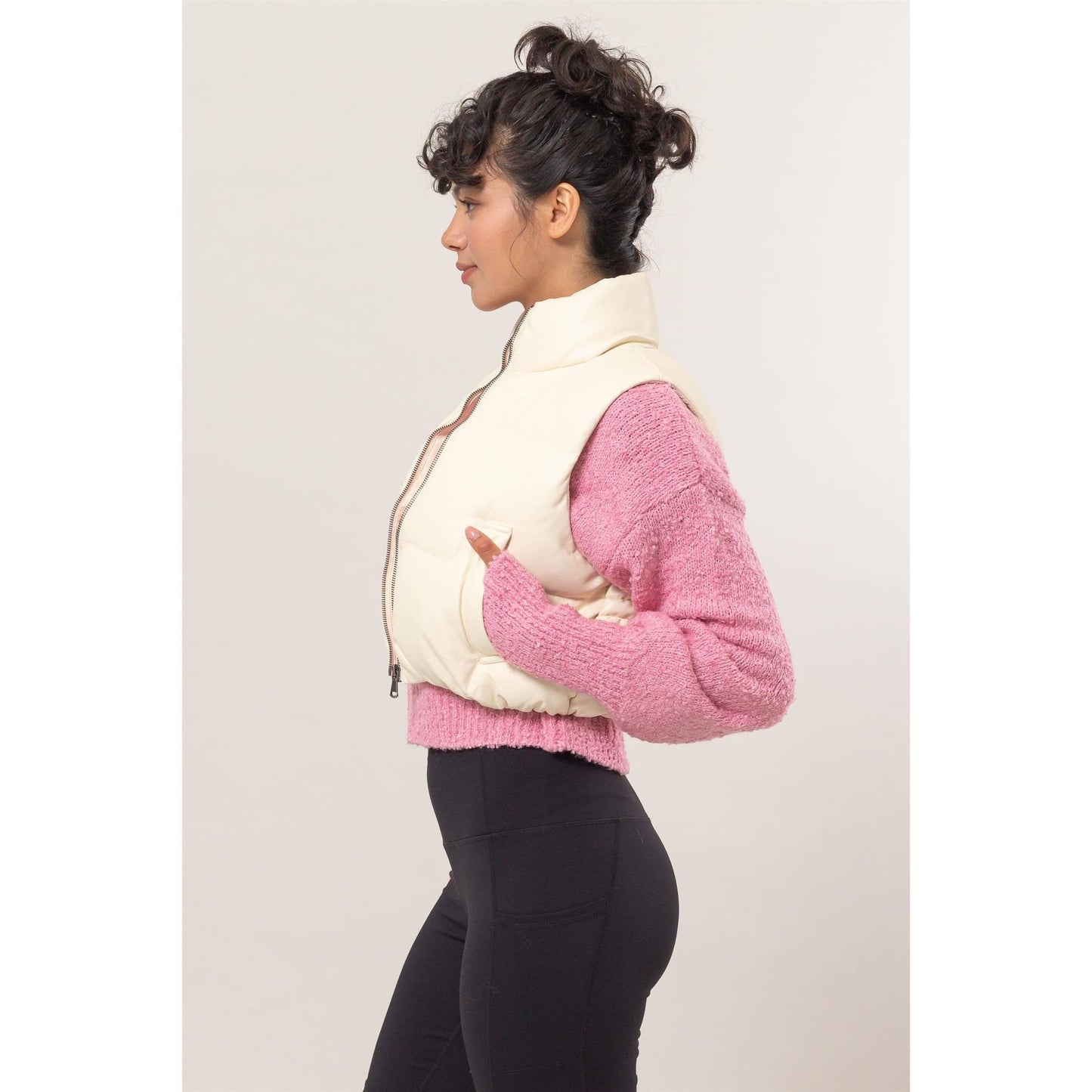 Leather Cropped Puffer Vest