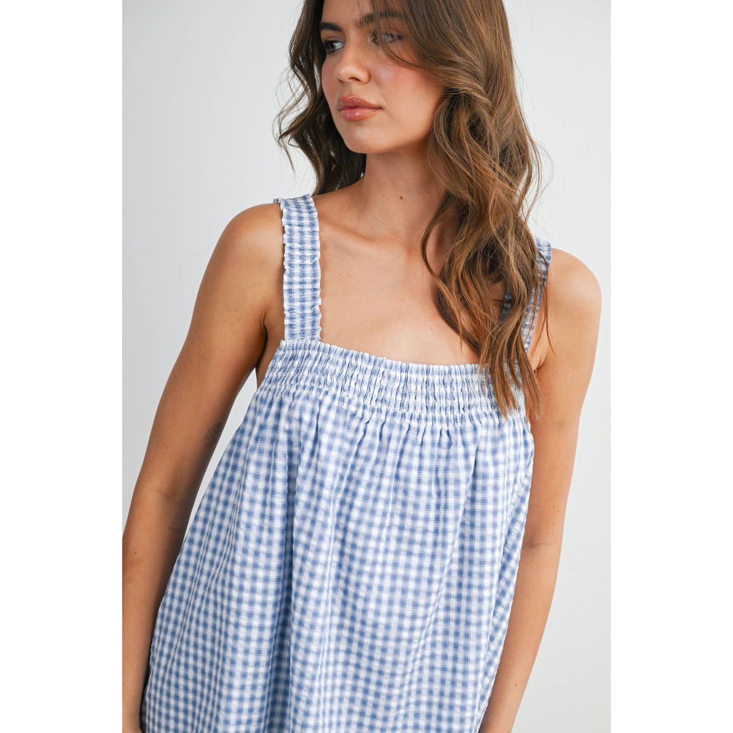 Blue Smocked Ruffle Hem Dress