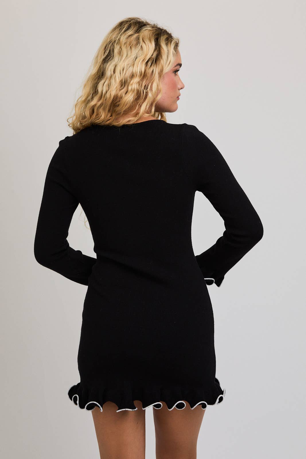 Black Ruffle Hem Sweater Dress