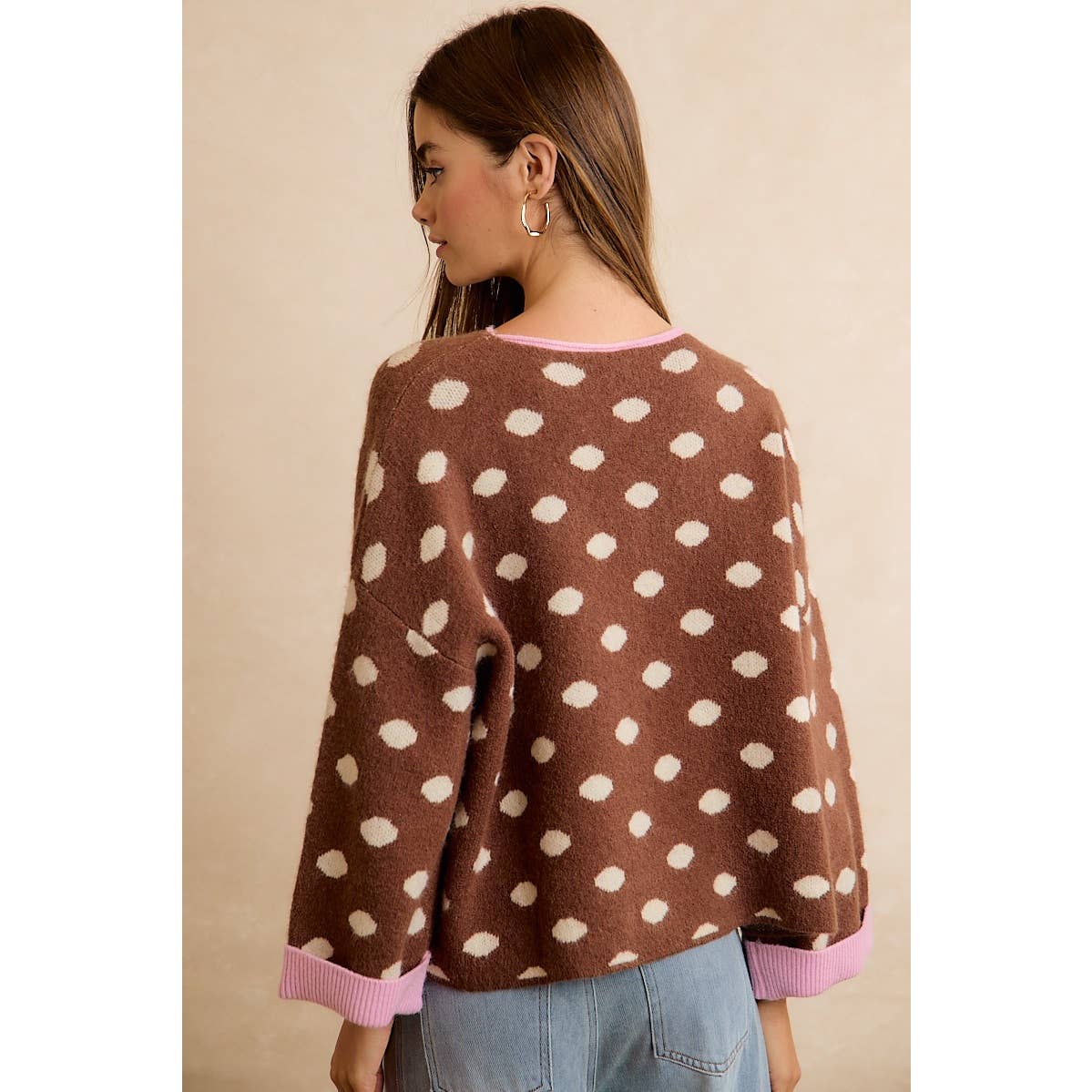 Brown Polka Dot Rolled Sweater