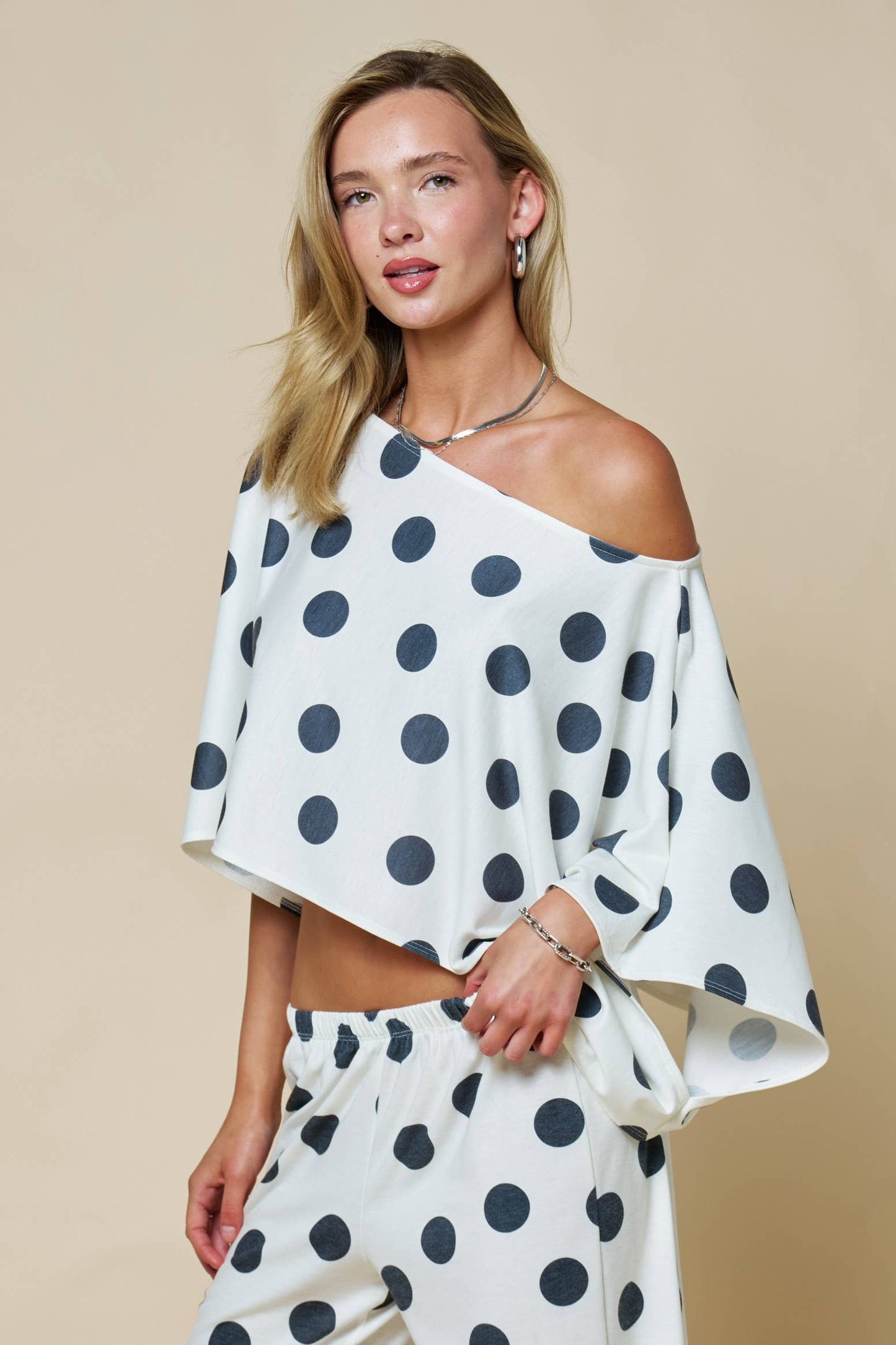 Off Shoulder Polka Dot Crop Top
