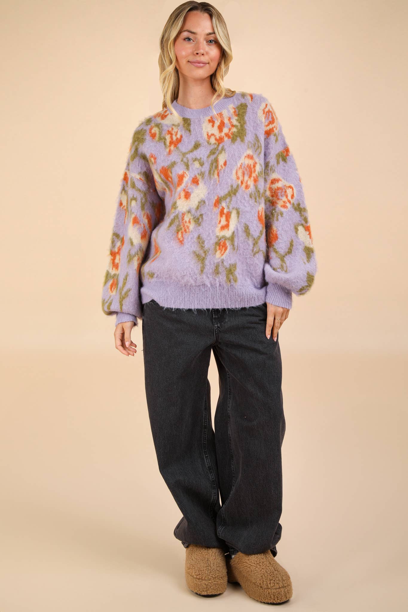 Cozy Lilac Floral Sweater