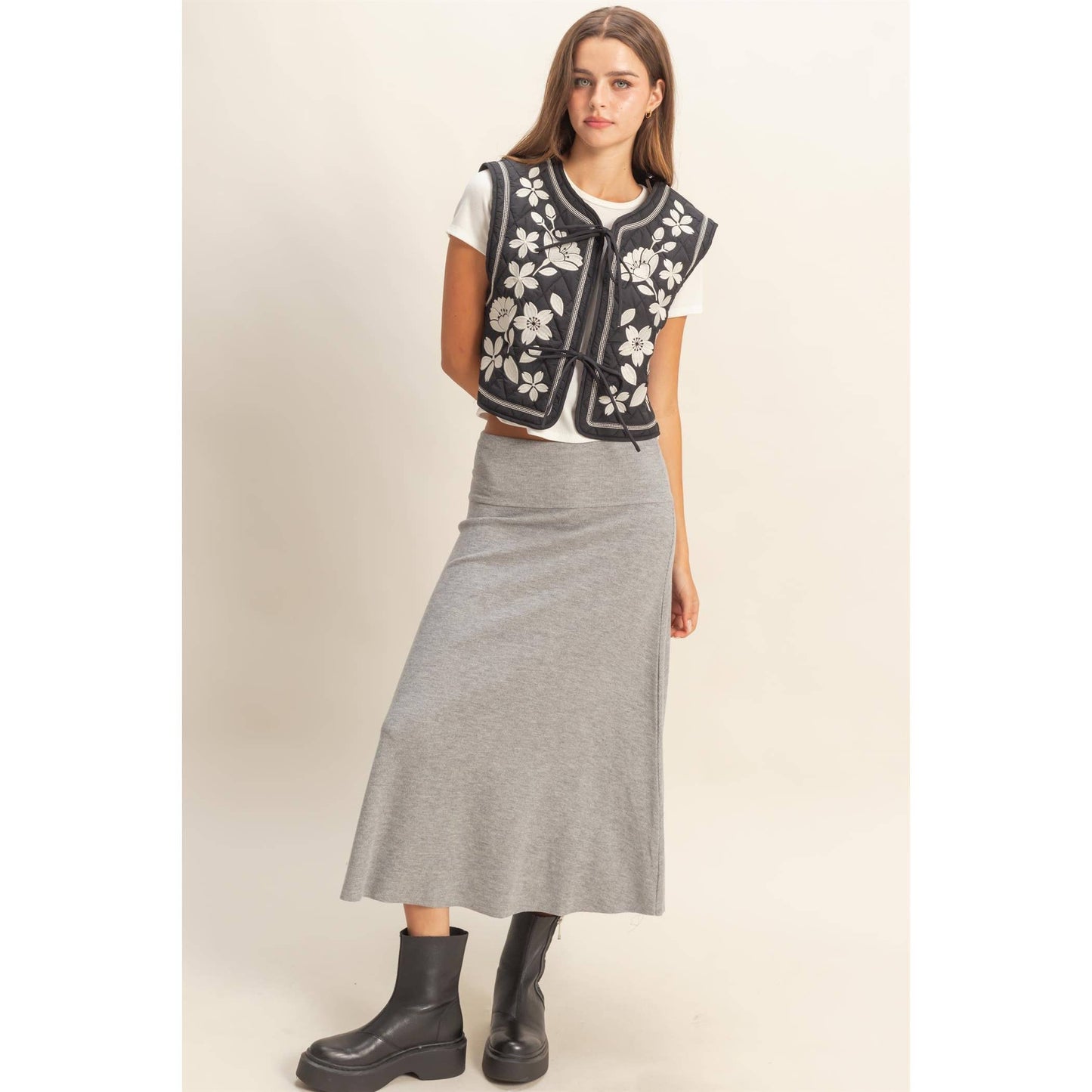 Black Embroidered Quilted Vest