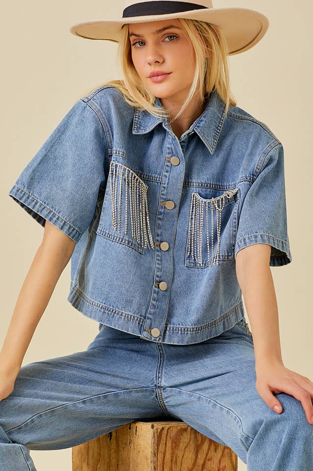 Rhinestone Cowgirl Denim Top