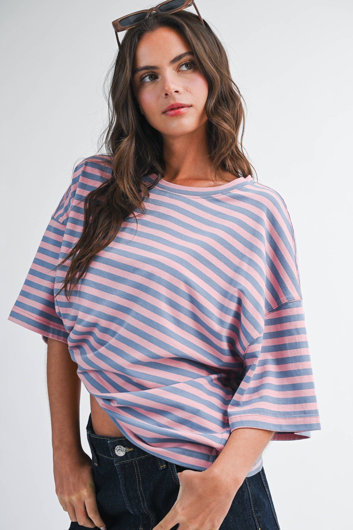 Pink Oversized Stripe Tee
