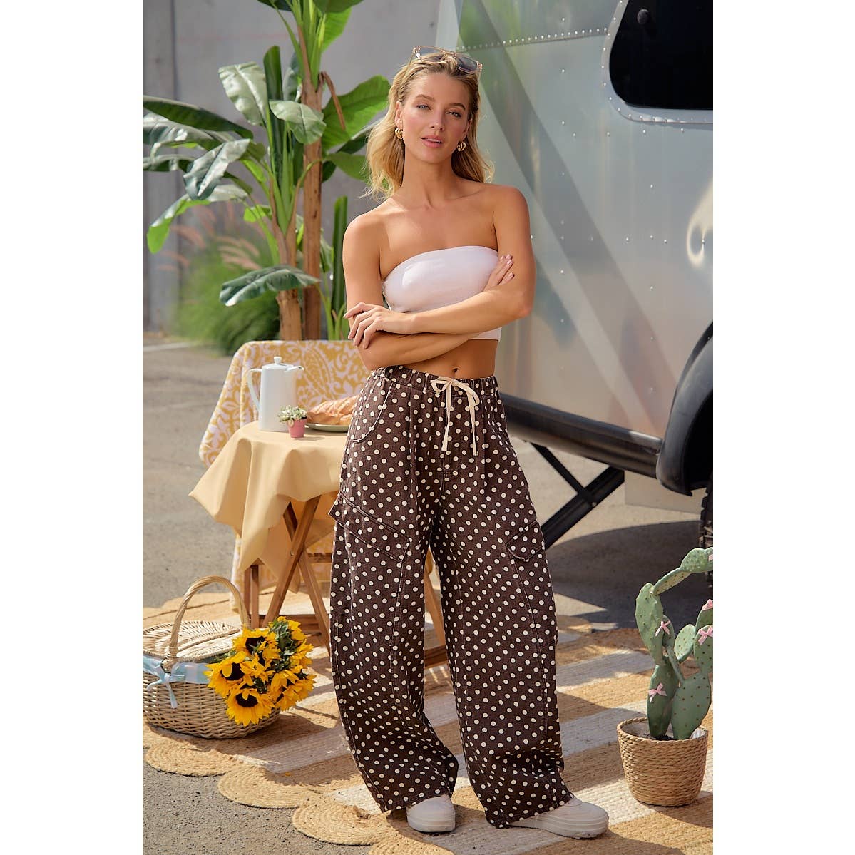 Brown Polka Dot Cargo Pants